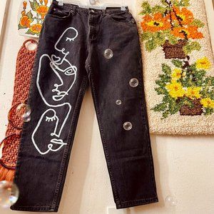 Hand painted Vintage 90s Mom/Dad Denim Jeans | high waisted | flattering fit